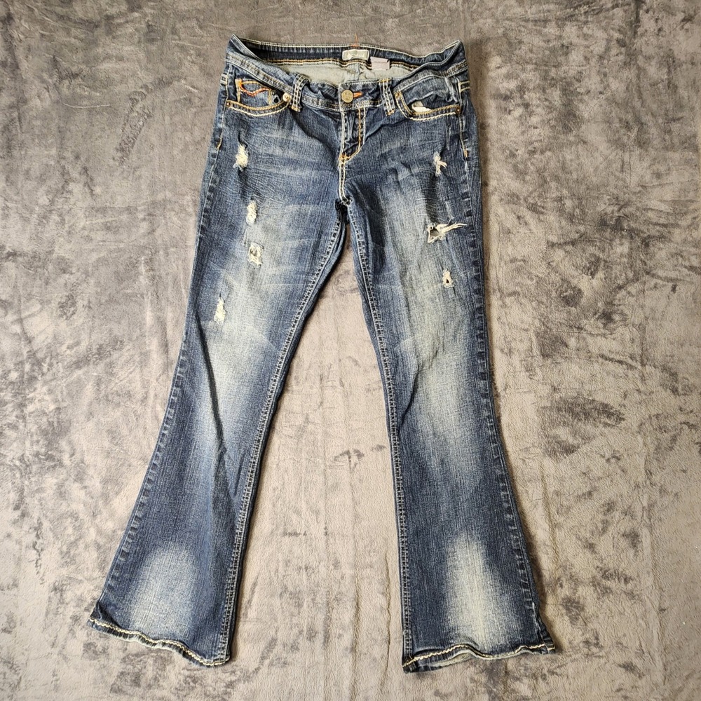Soundgirl Kids Distressed Bootcut Jeans Medium Wash Embroidered Pockets Size 13